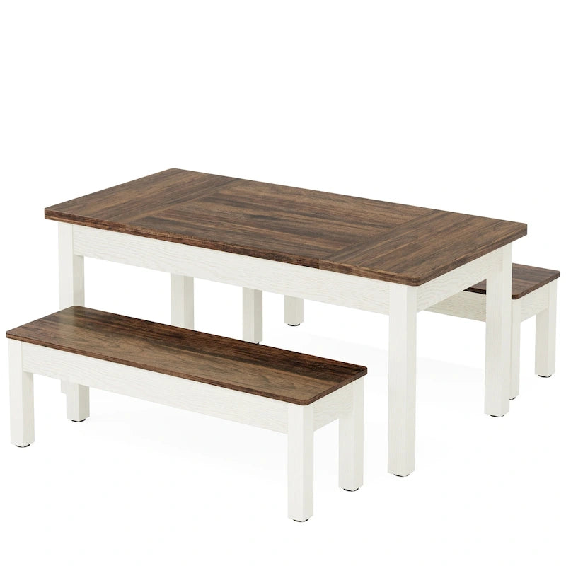 Ensemble de table à manger 55 pouces pour 4-6 personnes, table de cuisine en bois avec 2 bancs