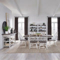 Ensemble de salle à manger 7 pièces avec table tréteau bicolore bois et blanc au style rustique