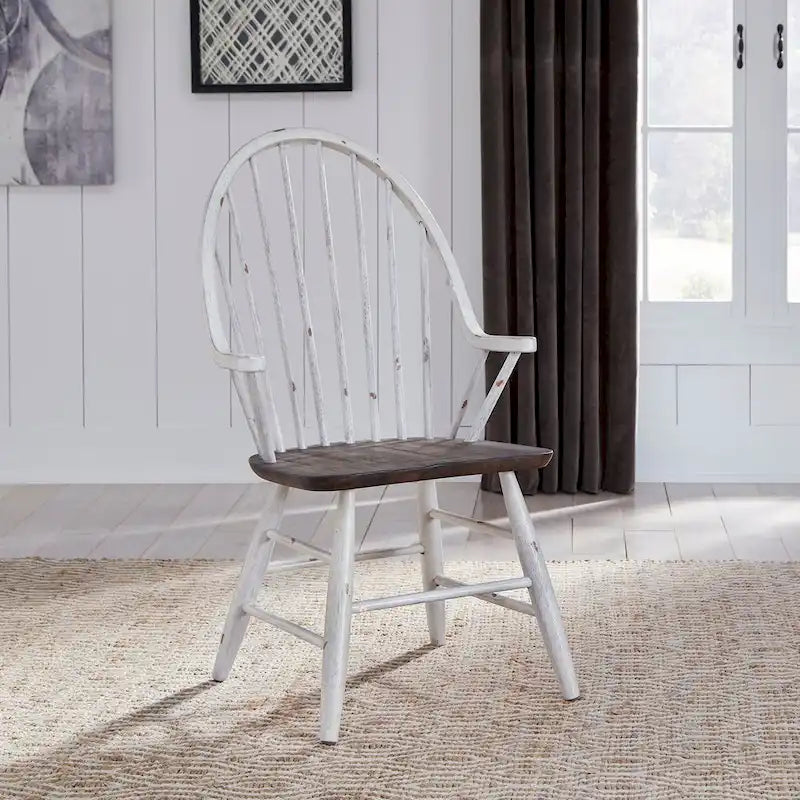 Ensemble de salle à manger 7 pièces avec table tréteau bicolore bois et blanc au style rustique