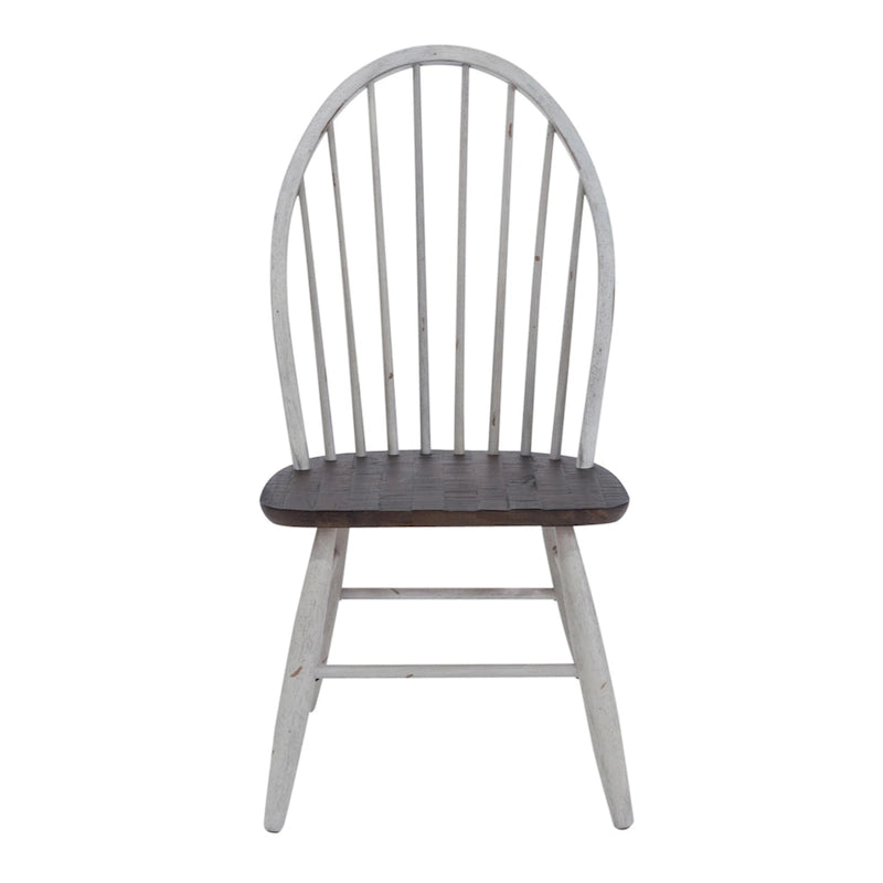 Ensemble de salle à manger 7 pièces avec table tréteau bicolore bois et blanc au style rustique