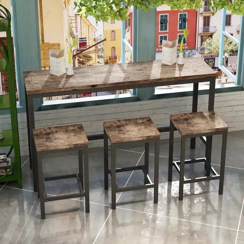 Ensemble table à manger et 3 tabourets de bar au design moderne