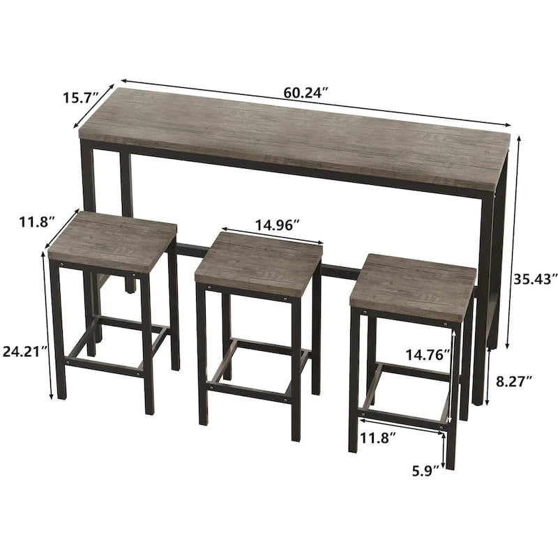 Ensemble table à manger et 3 tabourets de bar au design moderne