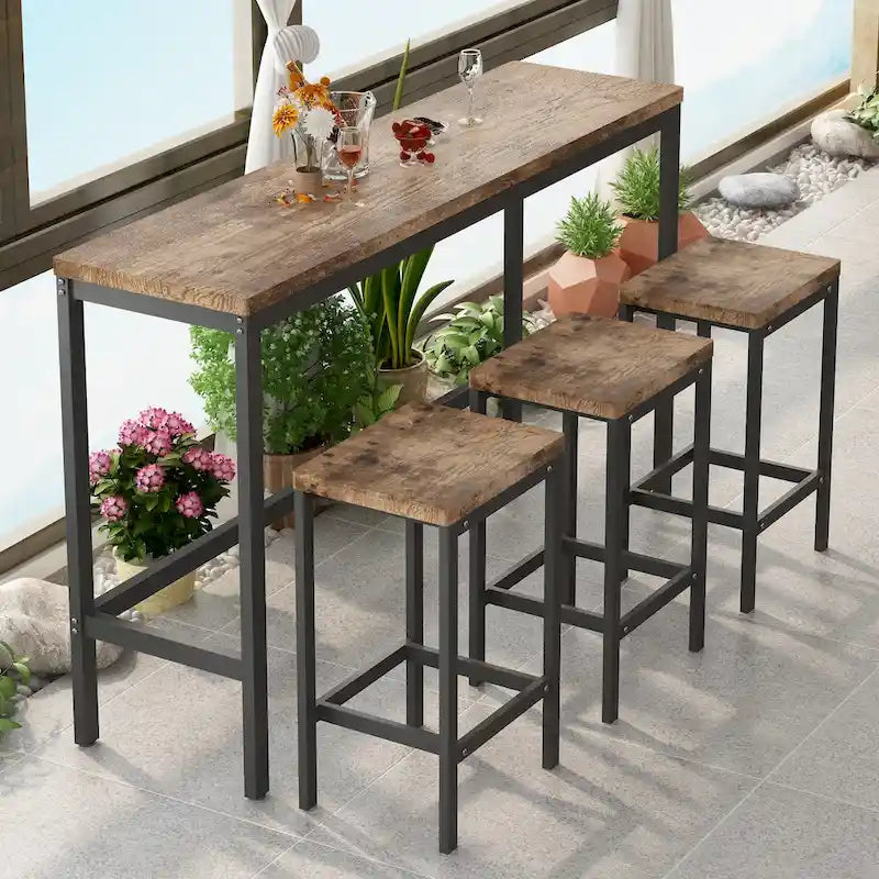 Ensemble table à manger et 3 tabourets de bar au design moderne