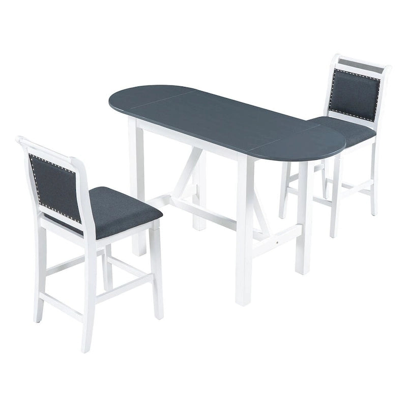 Ensemble de salle à manger 3 pièces en bois, hauteur comptoir, avec rallonge et 2 chaises de salle à manger rembourrées