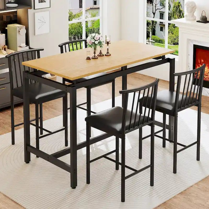 Ensemble de salle à manger 5 pièces, ensemble table de bar, tabourets en PU avec dossier