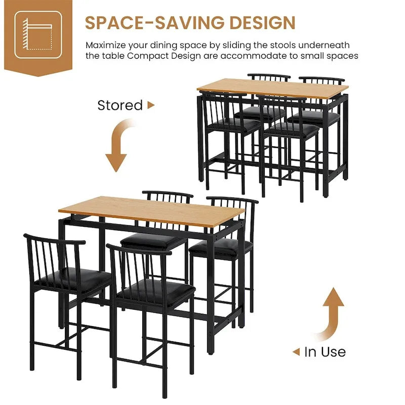 Ensemble de salle à manger 5 pièces, ensemble table de bar, tabourets en PU avec dossier