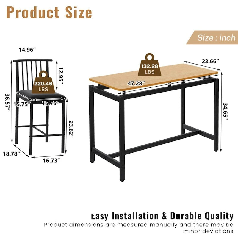 Ensemble de salle à manger 5 pièces, ensemble table de bar, tabourets en PU avec dossier