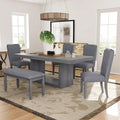 Ensemble de salle à manger contemporain de 6 pièces avec table à rallonge de 198 cm et pied central