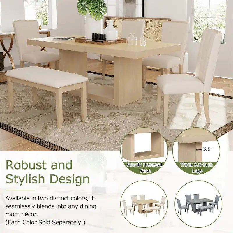 Ensemble de salle à manger contemporain de 6 pièces avec table à rallonge de 198 cm et pied central