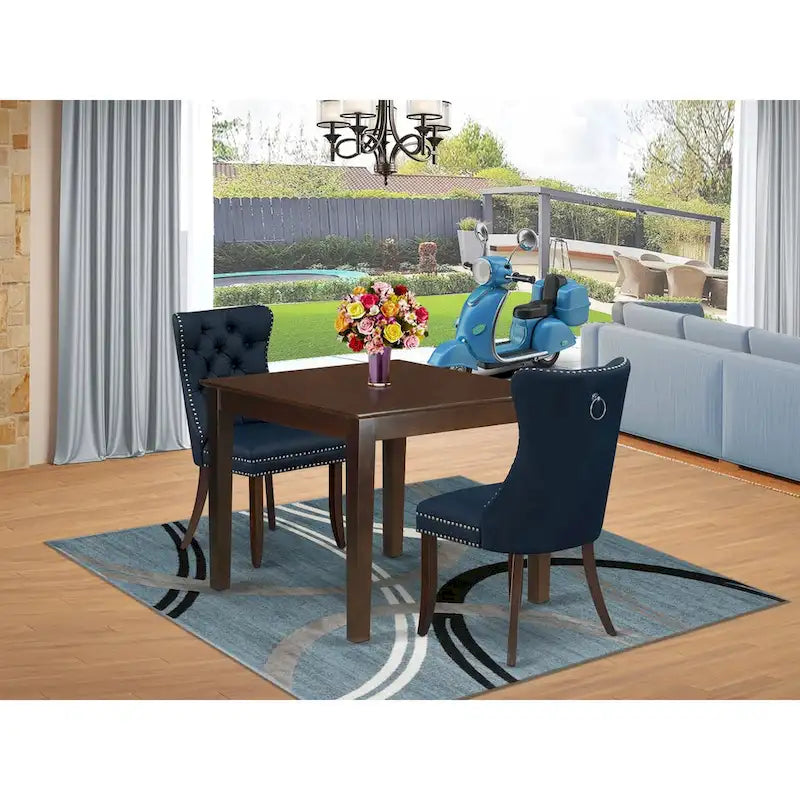 East West Furniture Kitchen Table Set Consists of a Square Dining Table and Padded Chairs, Mahogany (Pieces Options)