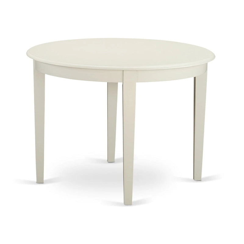 East West Furniture – Ensemble de salle à manger 5 pièces pour 4 personnes, comprenant une table de salle à manger ronde et 4 chaises de cuisine, blanc lin.