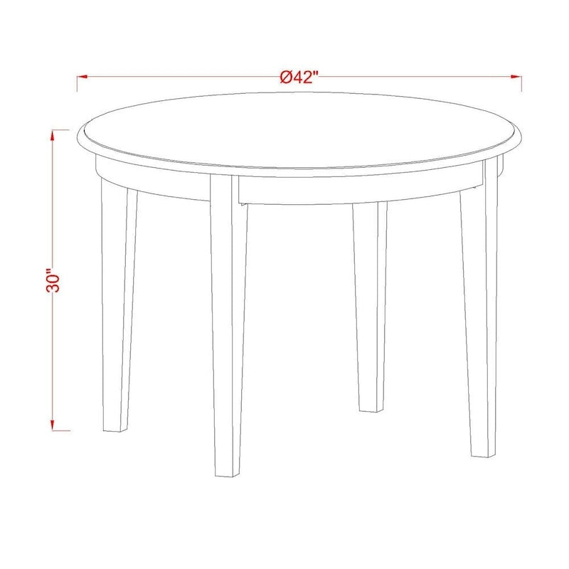East West Furniture – Ensemble de salle à manger 5 pièces pour 4 personnes, comprenant une table de salle à manger ronde et 4 chaises de cuisine, blanc lin.