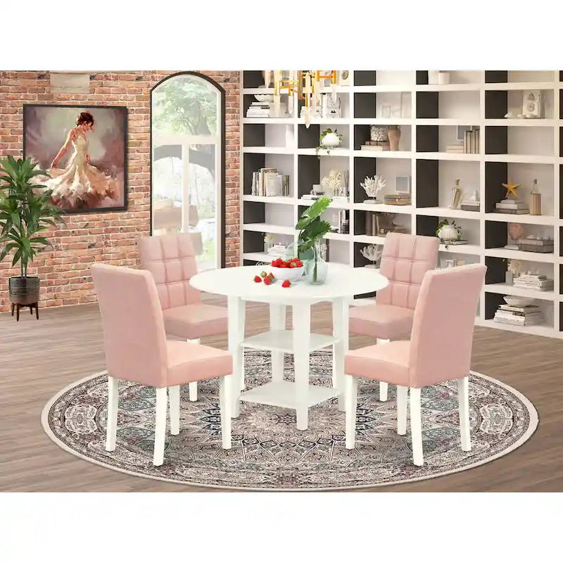 Ensemble de salle à manger East West Furniture comprenant une table à manger ronde et des chaises, blanc lin (options de pièces)