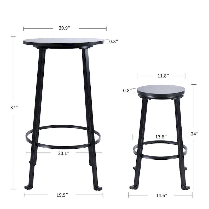 Ensemble de table de bar bistro 3 pièces moderne industriel en métal