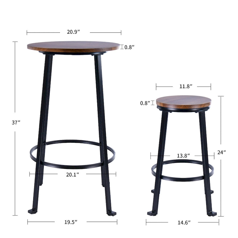 Ensemble de table de bar bistro 3 pièces moderne industriel en métal