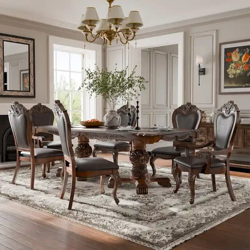 Ensemble de salle à manger 7 pièces extensible en bois massif traditionnel Eugene de Furniture of America