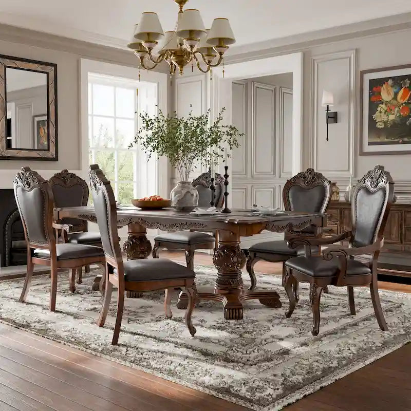 Ensemble de salle à manger 7 pièces extensible en bois massif traditionnel Eugene de Furniture of America