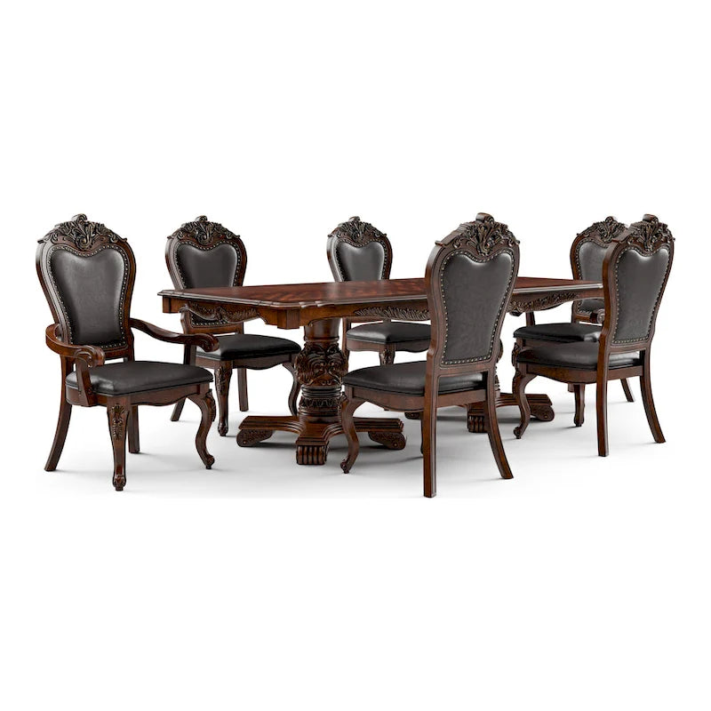Ensemble de salle à manger 7 pièces extensible en bois massif traditionnel Eugene de Furniture of America