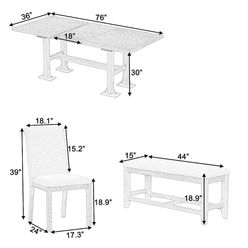 Ensemble de salle à manger 6 pièces avec table extensible