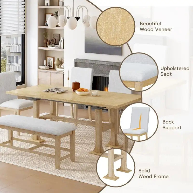 Ensemble de salle à manger 6 pièces avec table extensible