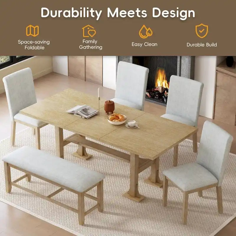 Ensemble de salle à manger 6 pièces avec table extensible