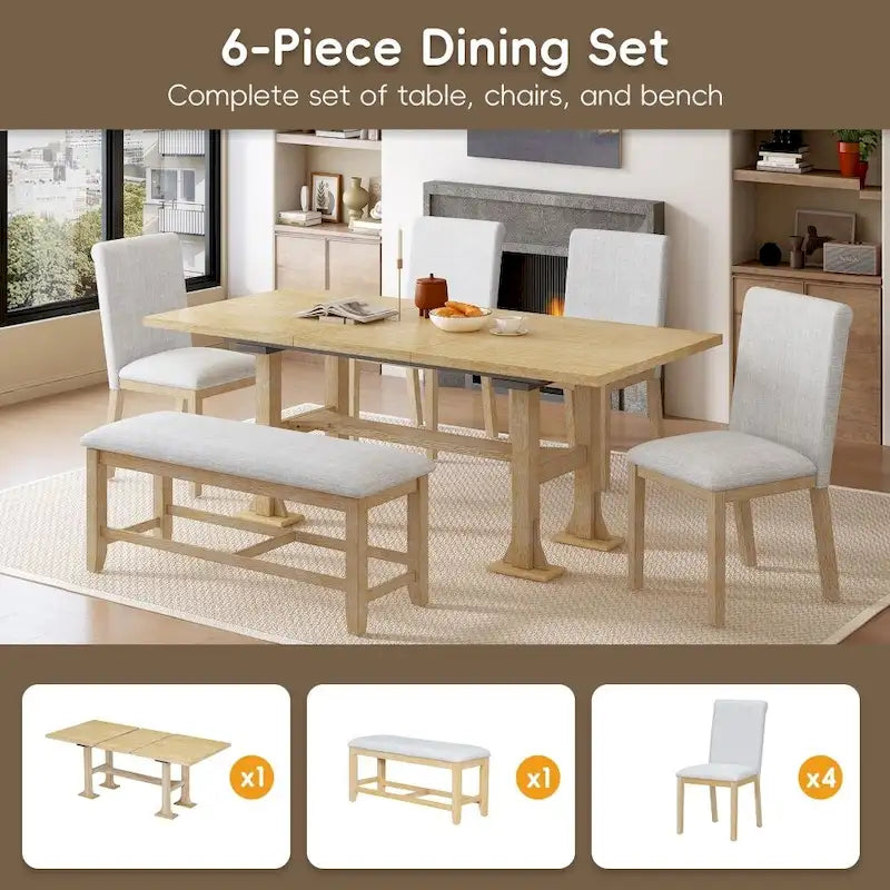 Ensemble de salle à manger 6 pièces avec table extensible