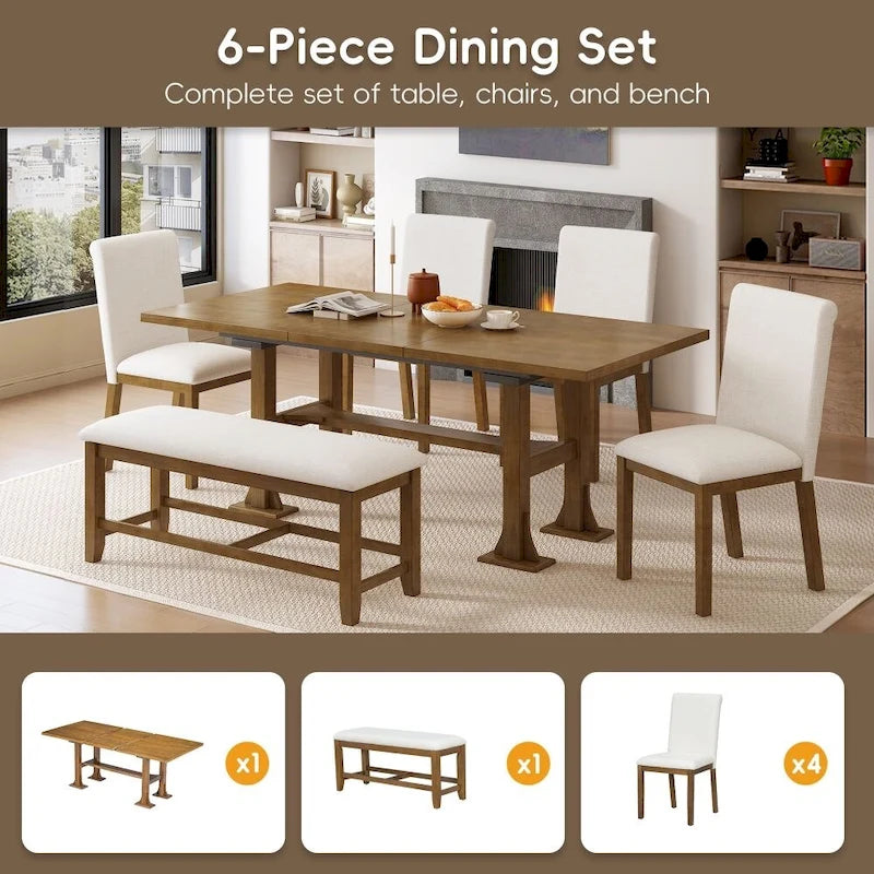 Ensemble de salle à manger 6 pièces avec table extensible
