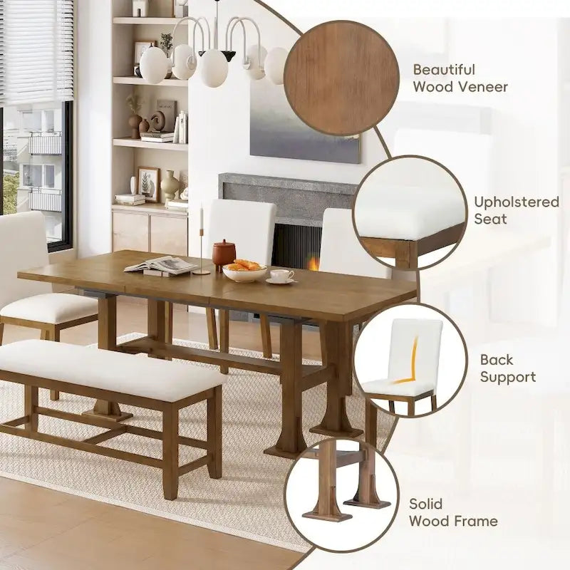 Ensemble de salle à manger 6 pièces avec table extensible