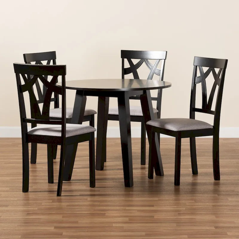Ensemble de salle à manger 5 pièces transitionnel moderne en bois Derya - Gris/Marron foncé