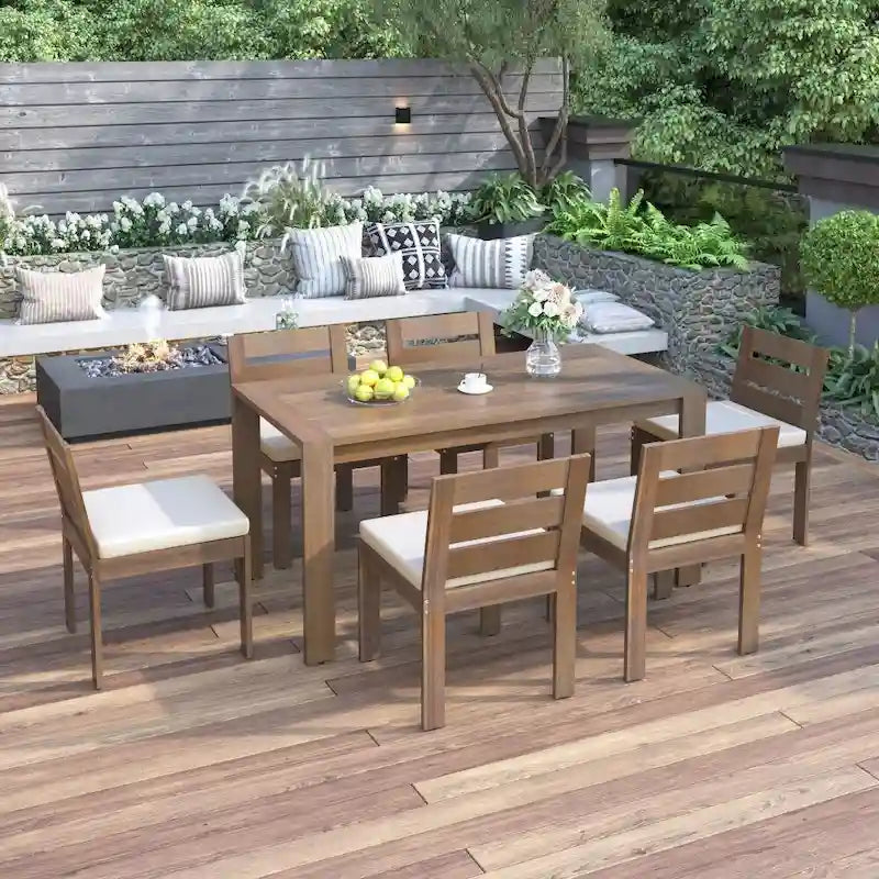Ensemble de salle à manger d'extérieur 7 pièces en bois d'acacia, idéal pour terrasse