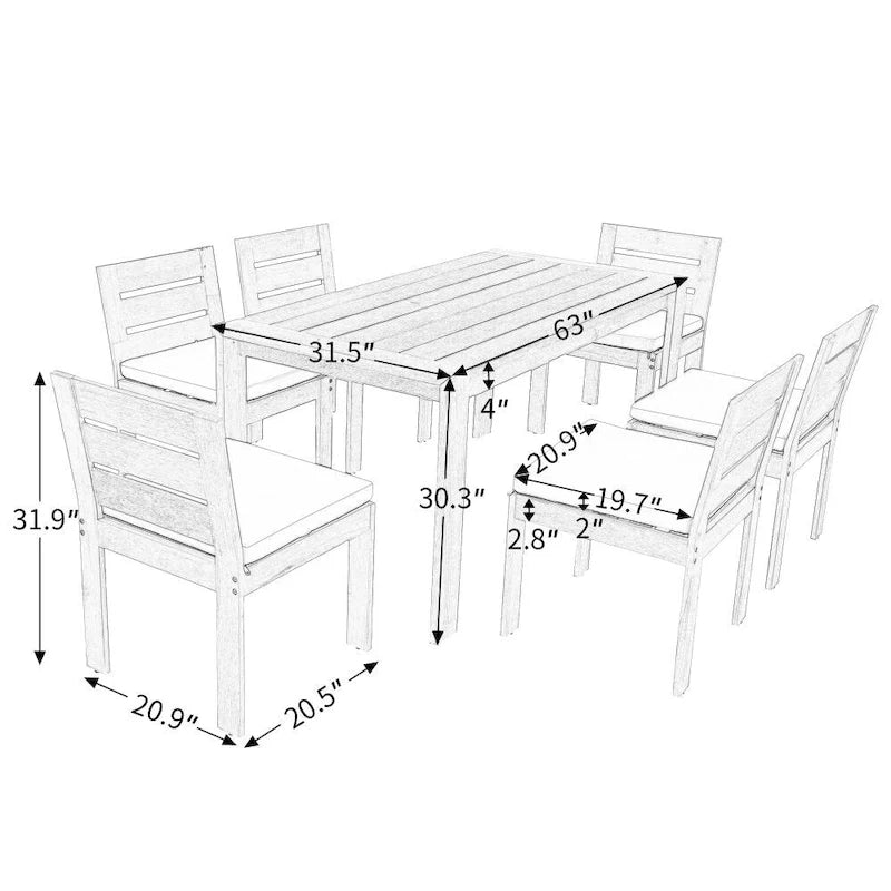 Ensemble de salle à manger d'extérieur 7 pièces en bois d'acacia, idéal pour terrasse