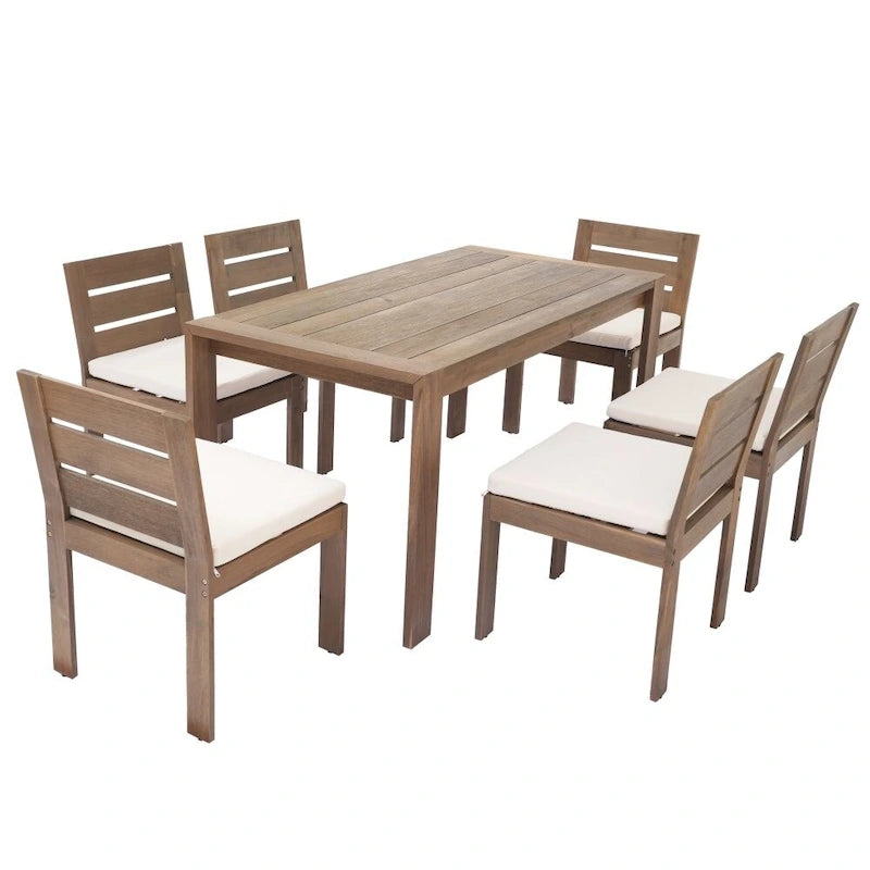 Ensemble de salle à manger d'extérieur 7 pièces en bois d'acacia, idéal pour terrasse