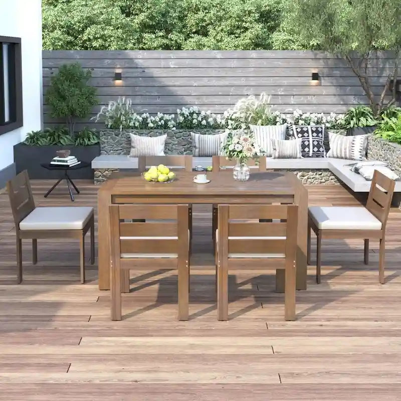 Ensemble de salle à manger d'extérieur 7 pièces en bois d'acacia, idéal pour terrasse