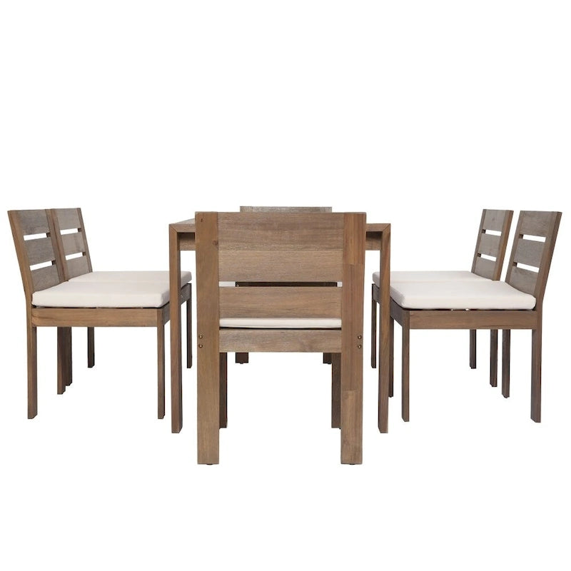 Ensemble de salle à manger d'extérieur 7 pièces en bois d'acacia, idéal pour terrasse
