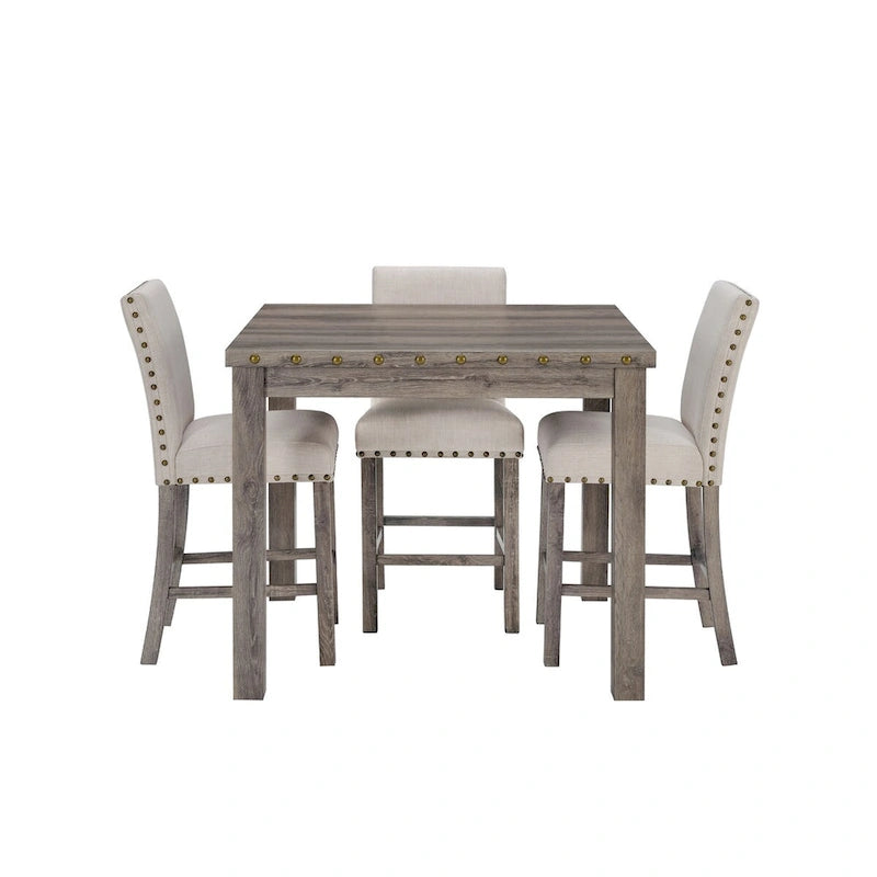 Ensemble de 5 pièces Morden Fort, style ferme, avec table de bar carrée et 4 tabourets de bar rembourrés, pour salle à manger.