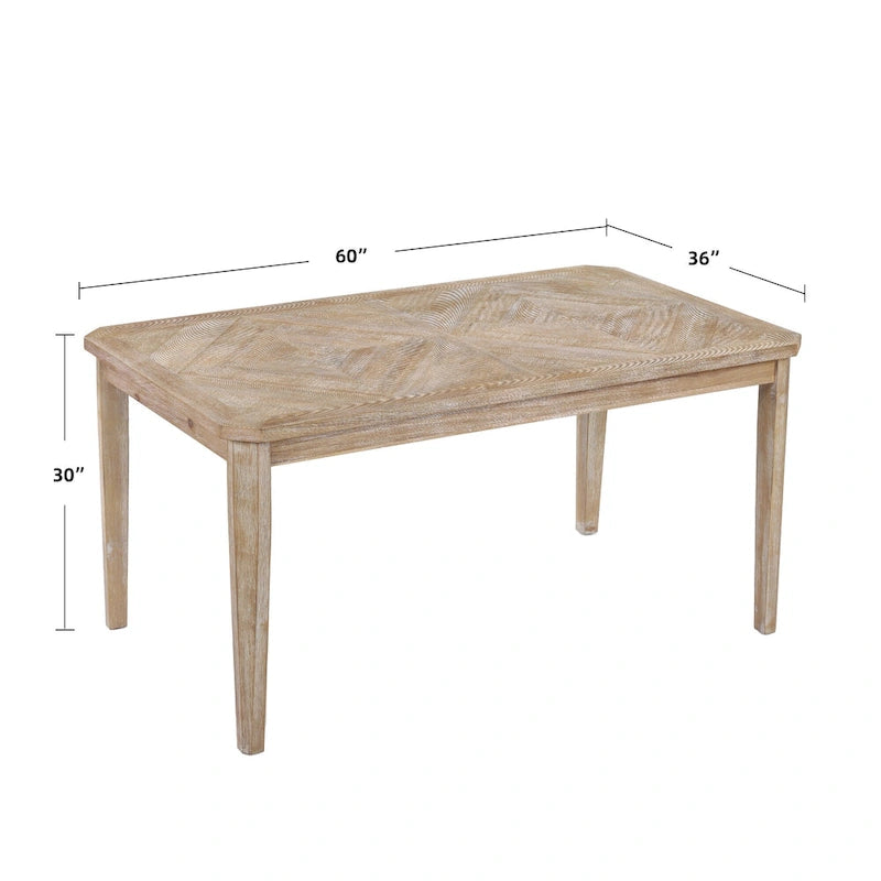 Ensemble de salle à manger minimaliste 6 pièces en chêne de 60" (1 table de salle à manger + 4 chaises rembourrées + 1 banc)