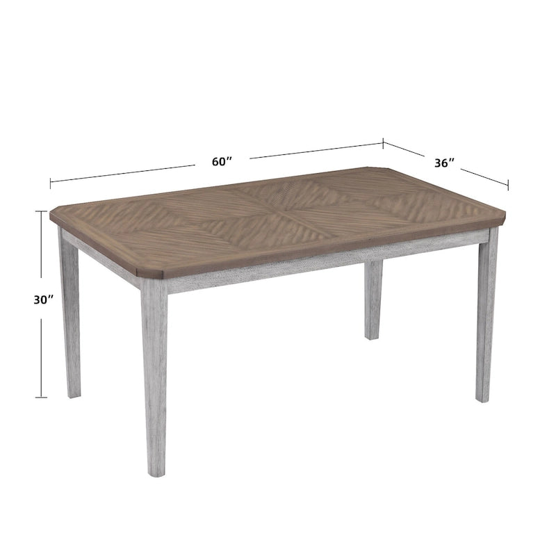 Ensemble de salle à manger minimaliste 6 pièces en chêne de 60" (1 table de salle à manger + 4 chaises rembourrées + 1 banc)