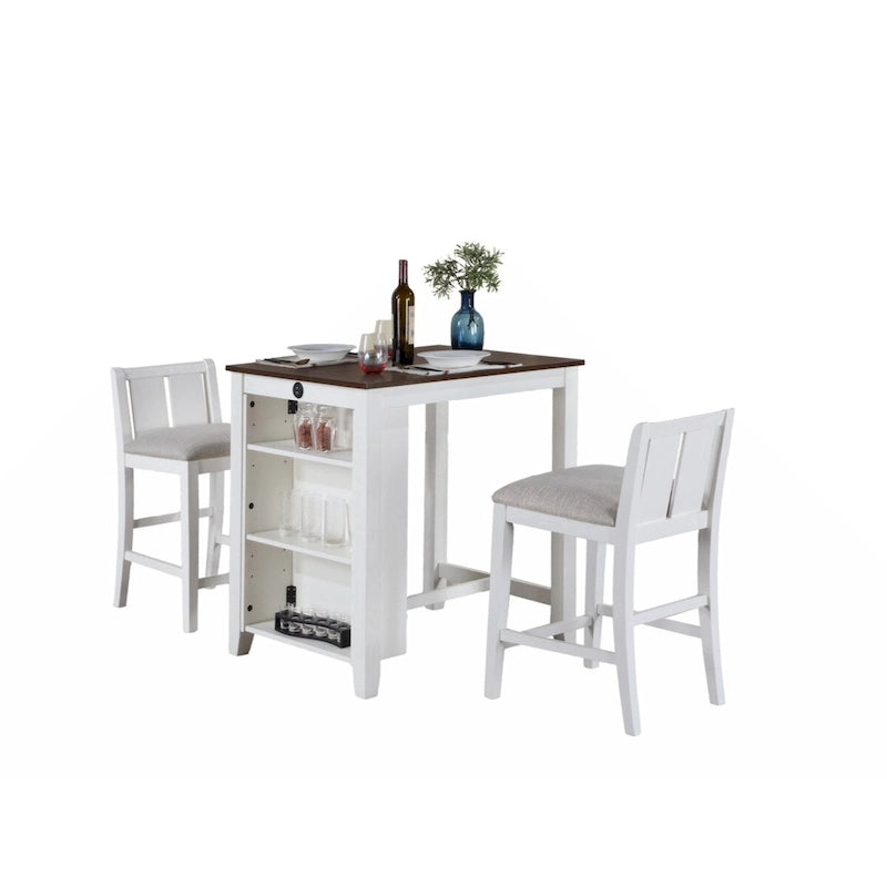 Graham Ensemble table de salle à manger à hauteur de comptoir 3 pièces avec étagères et 2 chaises pour petits espaces