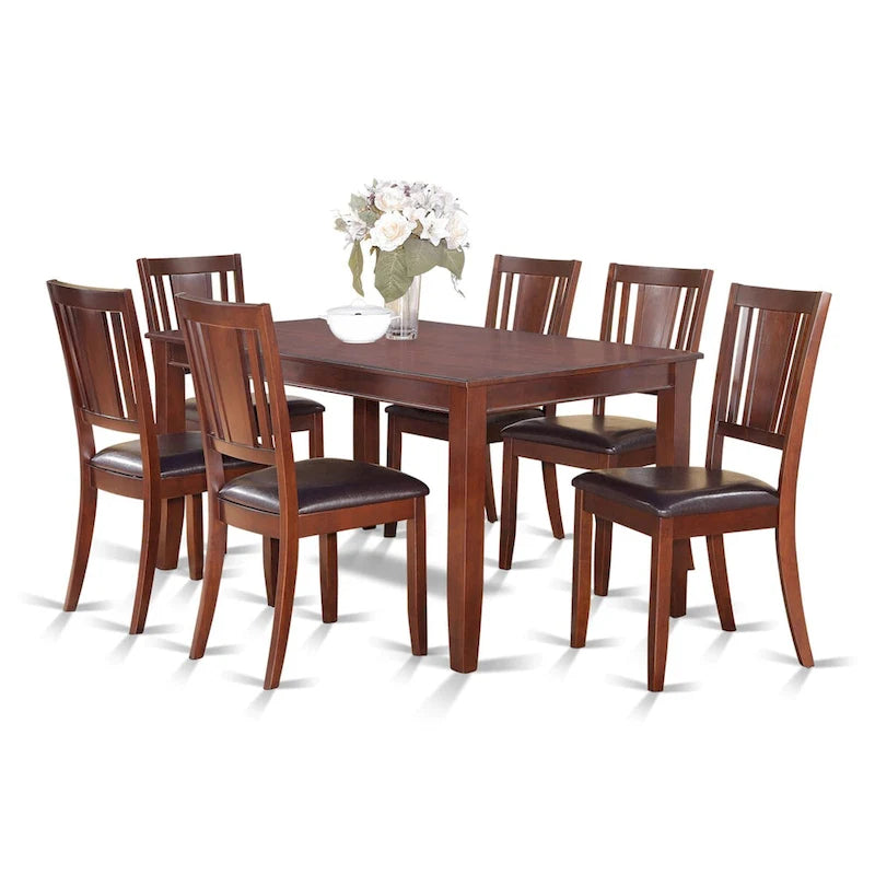 East West Furniture Ensemble de 7 pièces Table de cuisine et chaises - une table de salle à manger rectangulaire et 6 chaises de salle à manger en similicuir, acajou