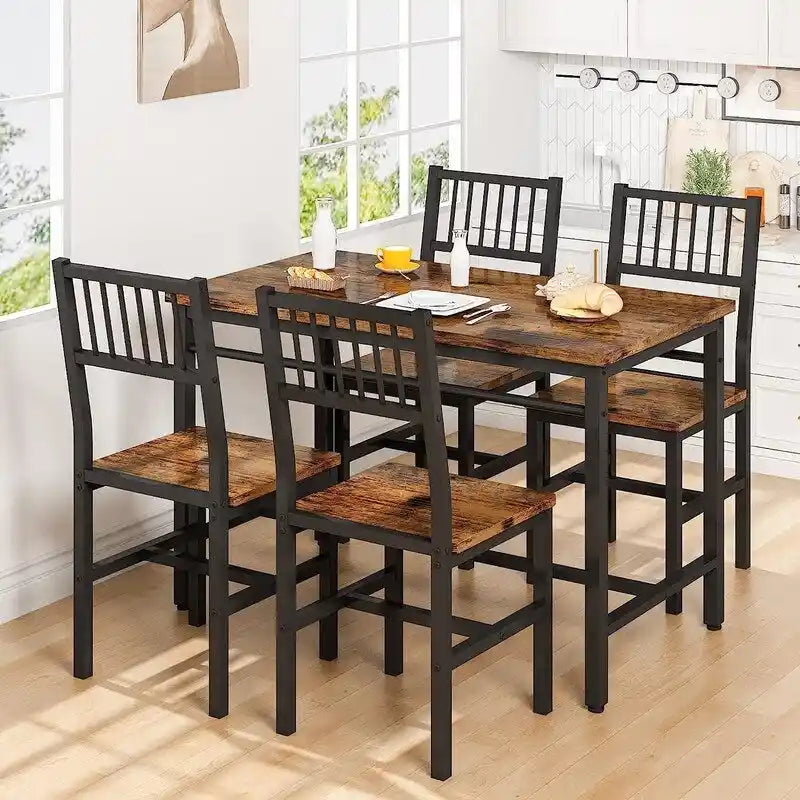 Ensemble de salle à manger moderne industriel 5 pièces, ensemble table et chaises rectangulaire, dinette, ensemble de salle à manger peu encombrant