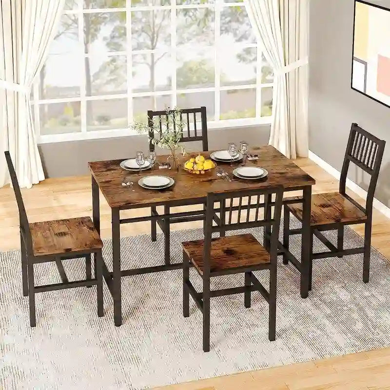 Ensemble de salle à manger moderne industriel 5 pièces, ensemble table et chaises rectangulaire, dinette, ensemble de salle à manger peu encombrant