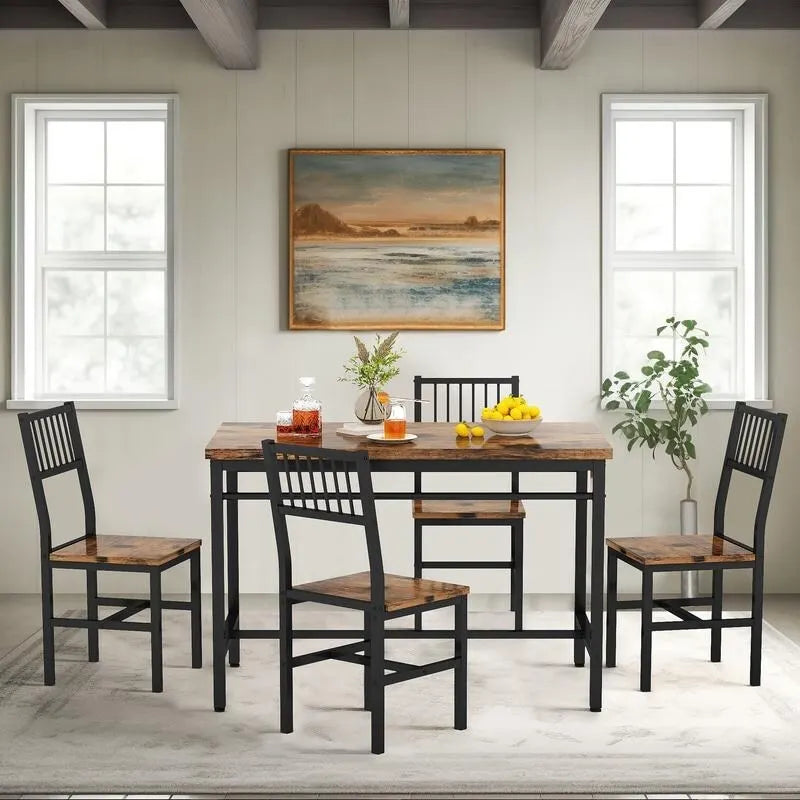 Ensemble de salle à manger moderne industriel 5 pièces, ensemble table et chaises rectangulaire, dinette, ensemble de salle à manger peu encombrant