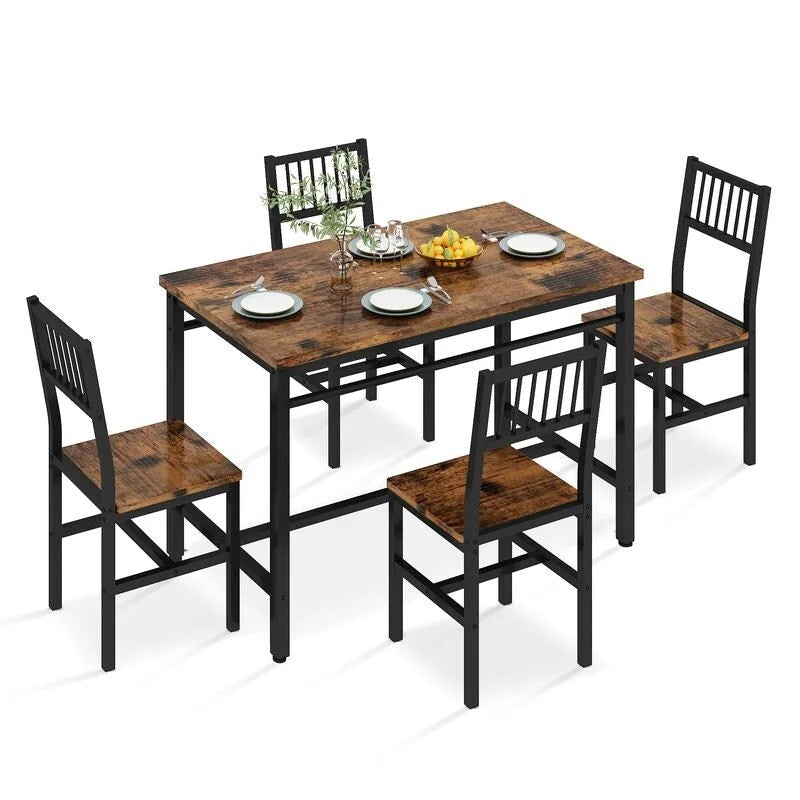Ensemble de salle à manger moderne industriel 5 pièces, ensemble table et chaises rectangulaire, dinette, ensemble de salle à manger peu encombrant