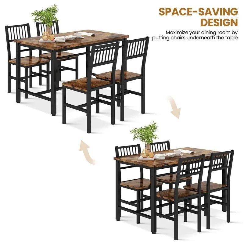 Ensemble de salle à manger moderne industriel 5 pièces, ensemble table et chaises rectangulaire, dinette, ensemble de salle à manger peu encombrant