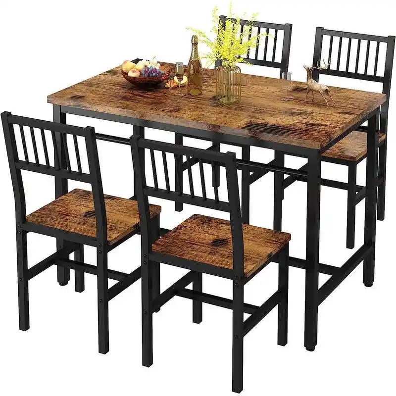 Ensemble de salle à manger moderne industriel 5 pièces, ensemble table et chaises rectangulaire, dinette, ensemble de salle à manger peu encombrant