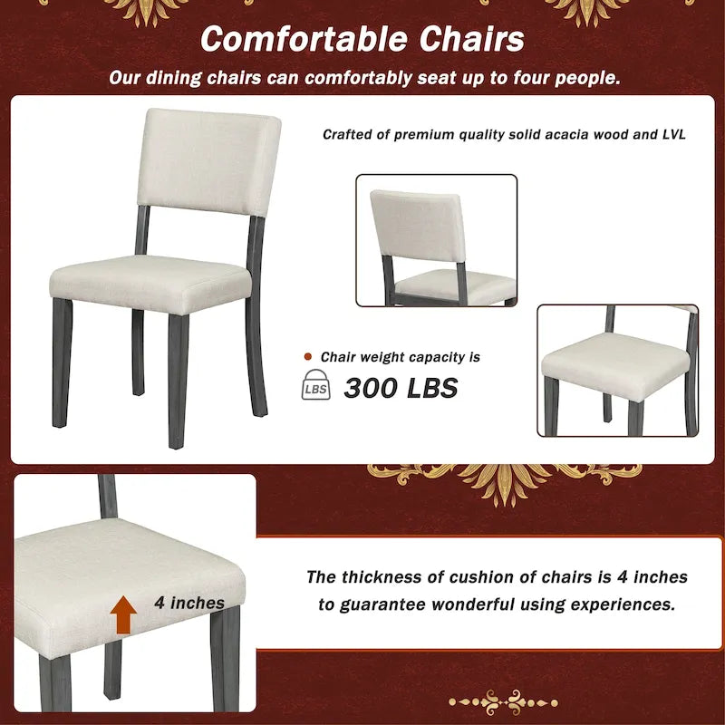 Ensemble de salle à manger 5 pièces avec table ronde, pieds de table incurvés de style tréteau et 4 chaises