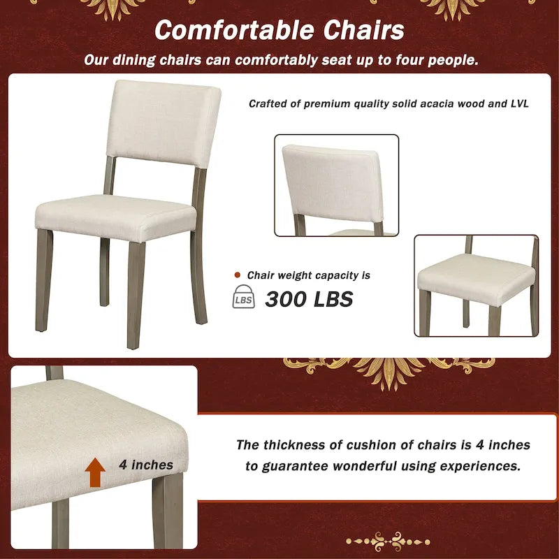Ensemble de salle à manger 5 pièces avec table ronde, pieds de table incurvés de style tréteau et 4 chaises
