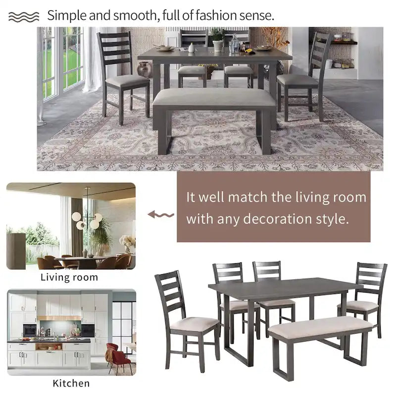 Ensemble de salle à manger 5 pièces de style ferme Table rectangulaire Chaise