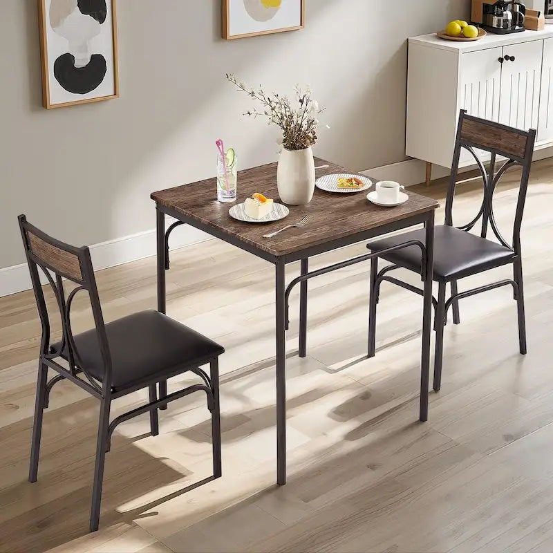 Javlergo Ensemble table de salle à manger 3 pièces, table et chaises de cuisine carrées en bois pour 2, marron rustique