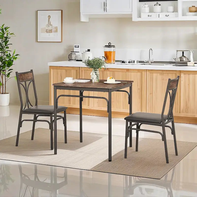 Javlergo Ensemble table de salle à manger 3 pièces, table et chaises de cuisine carrées en bois pour 2, marron rustique